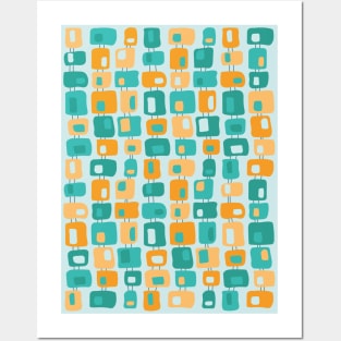 Funky Squares Retro Pattern Aqua, Teal, Orange Posters and Art